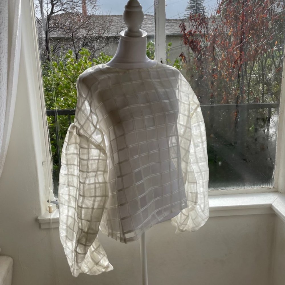 Sheer Billowy White Blouse S~L